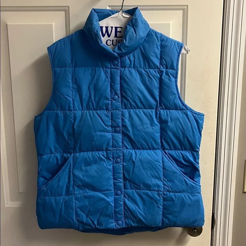 Land’s End Women’s Blue Goose Down Snap Puffer Vest- M (8-10)